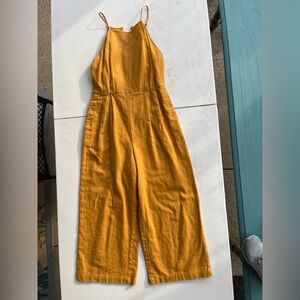 Greylin Linen Blend Mustard Wide Leg Jumpsuit XS Empire Tie